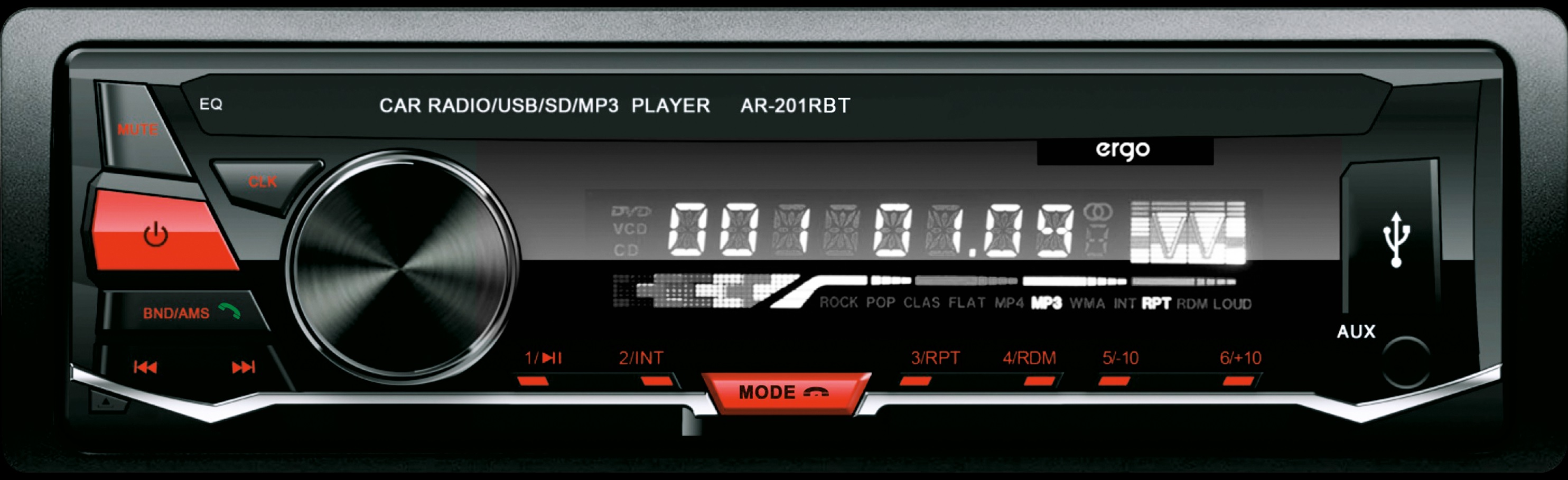 АвтоРесивер CD/MP3 ERGO AR-201RBT