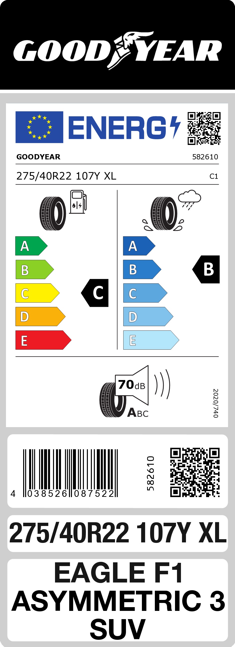 Шина літня GOODYEAR 275/40 R22 Eagle F1 Asymmetric 3 SUV 107Y XL